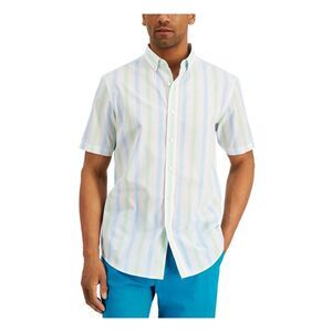 CLUBROOM Mens White Striped Classic Fit Button Down Casual Shirt S